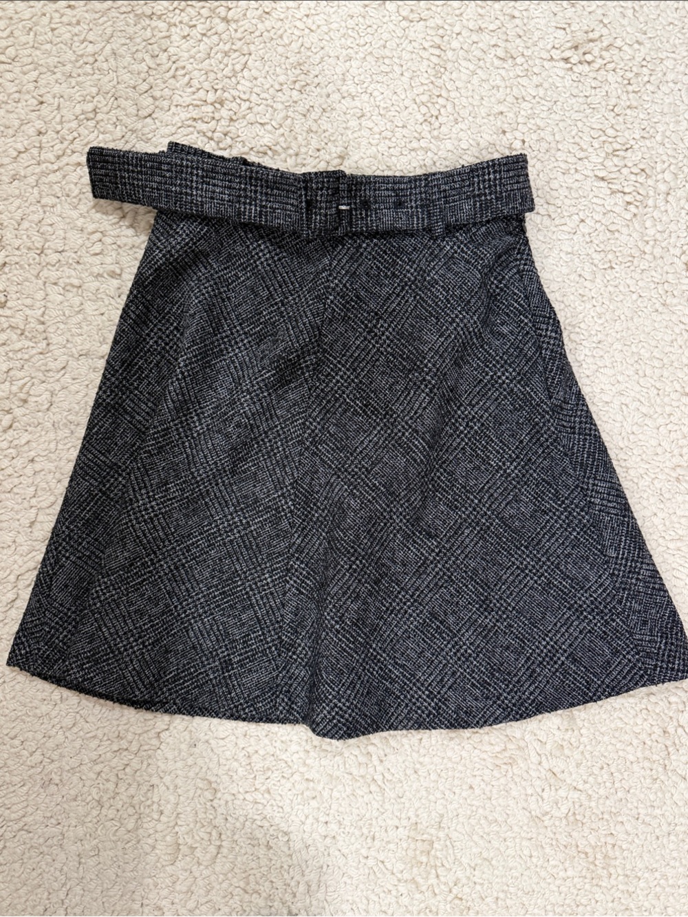 Zara Black & Gray Textured A-Line Skirt with Belt